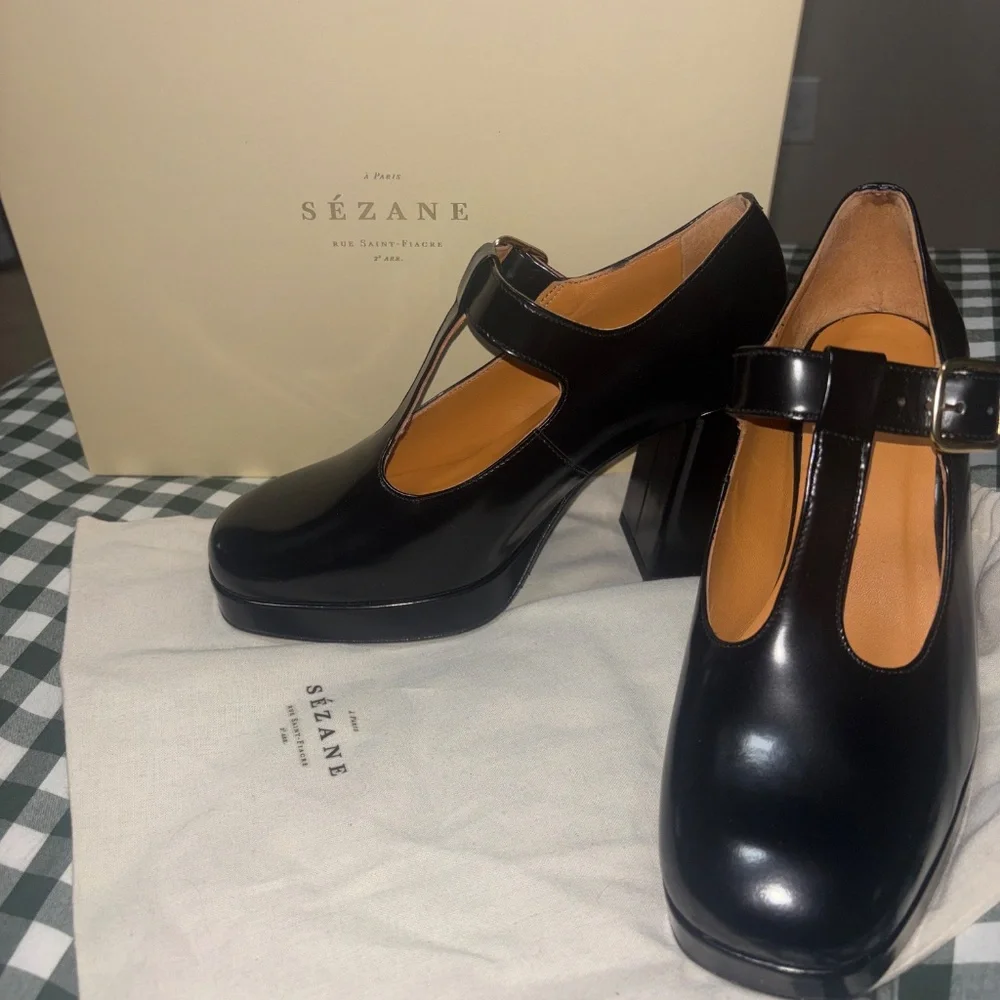 Sezane Monique High Mary Janes Glossy Black - Size 37 (US 6.5) - Picture 3 of 5